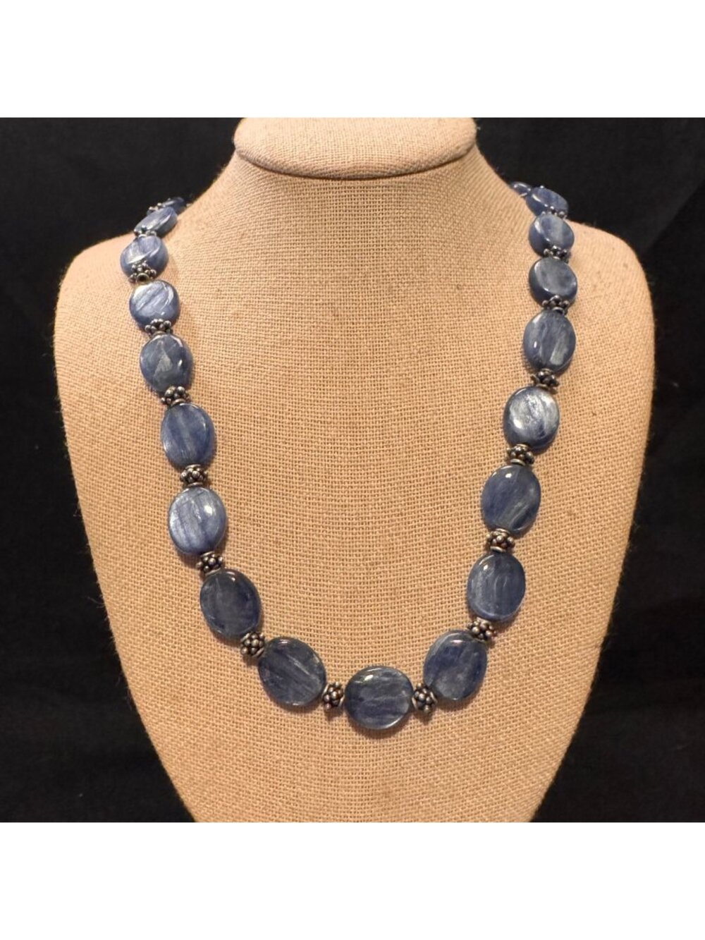Sterling Silver 925 Kyanite Beaded Necklace Hook Closure Size 18" Length